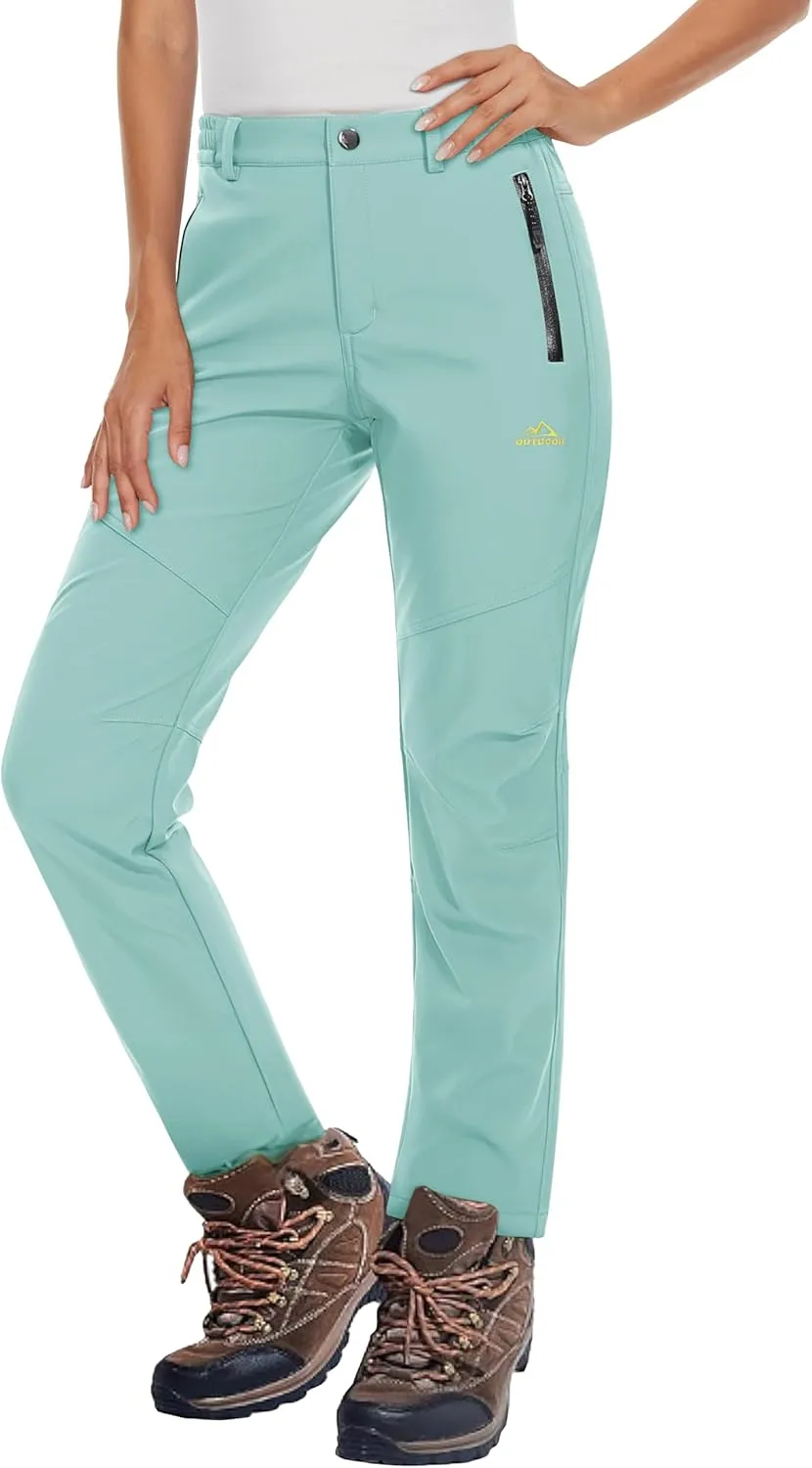MAGCOMSEN Women's Fleece Lined Waterproof Insulated Softshell Pants Outdoor Snow Ski Pants Winter Warm Hiking Pants