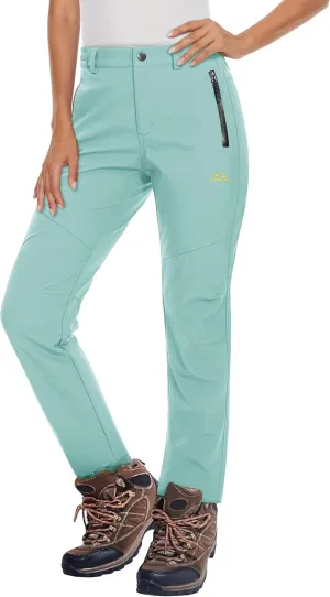 MAGCOMSEN Women's Fleece Lined Waterproof Insulated Softshell Pants Outdoor Snow Ski Pants Winter Warm Hiking Pants