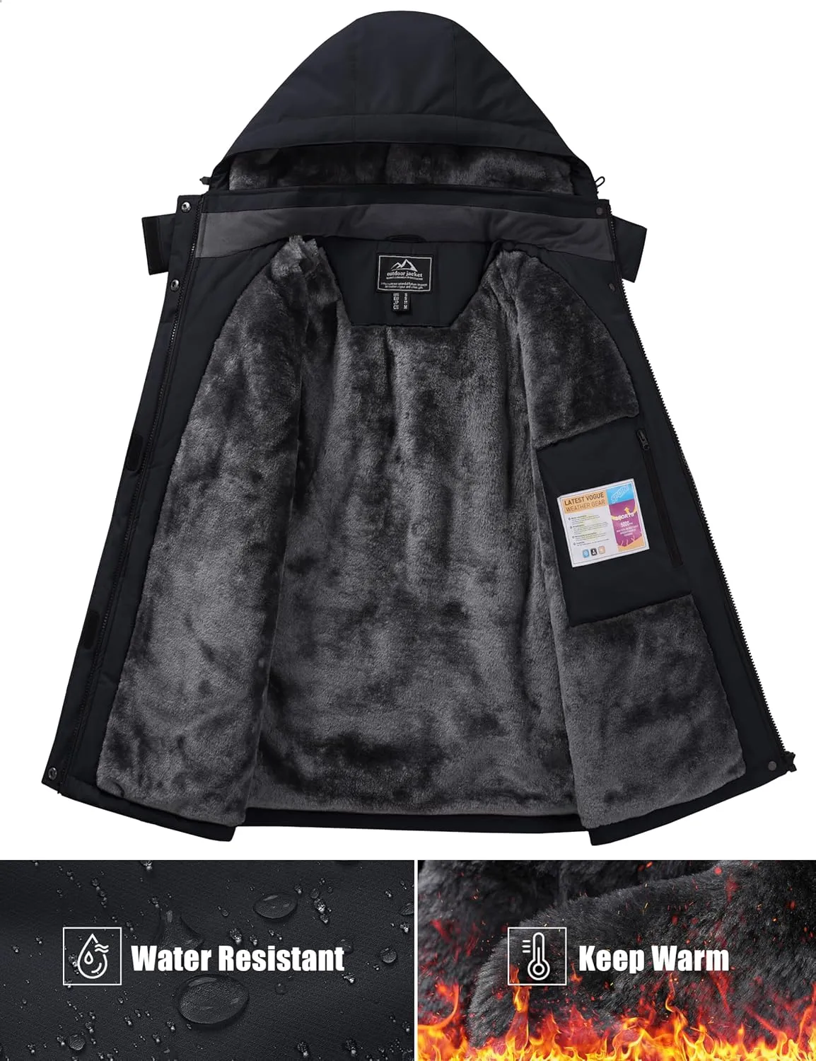MAGCOMSEN Women's Winter Coats Waterproof Insulated Snow Ski Jacket Hood Fleece Lined Warm Mountain Snowboarding Windbreaker