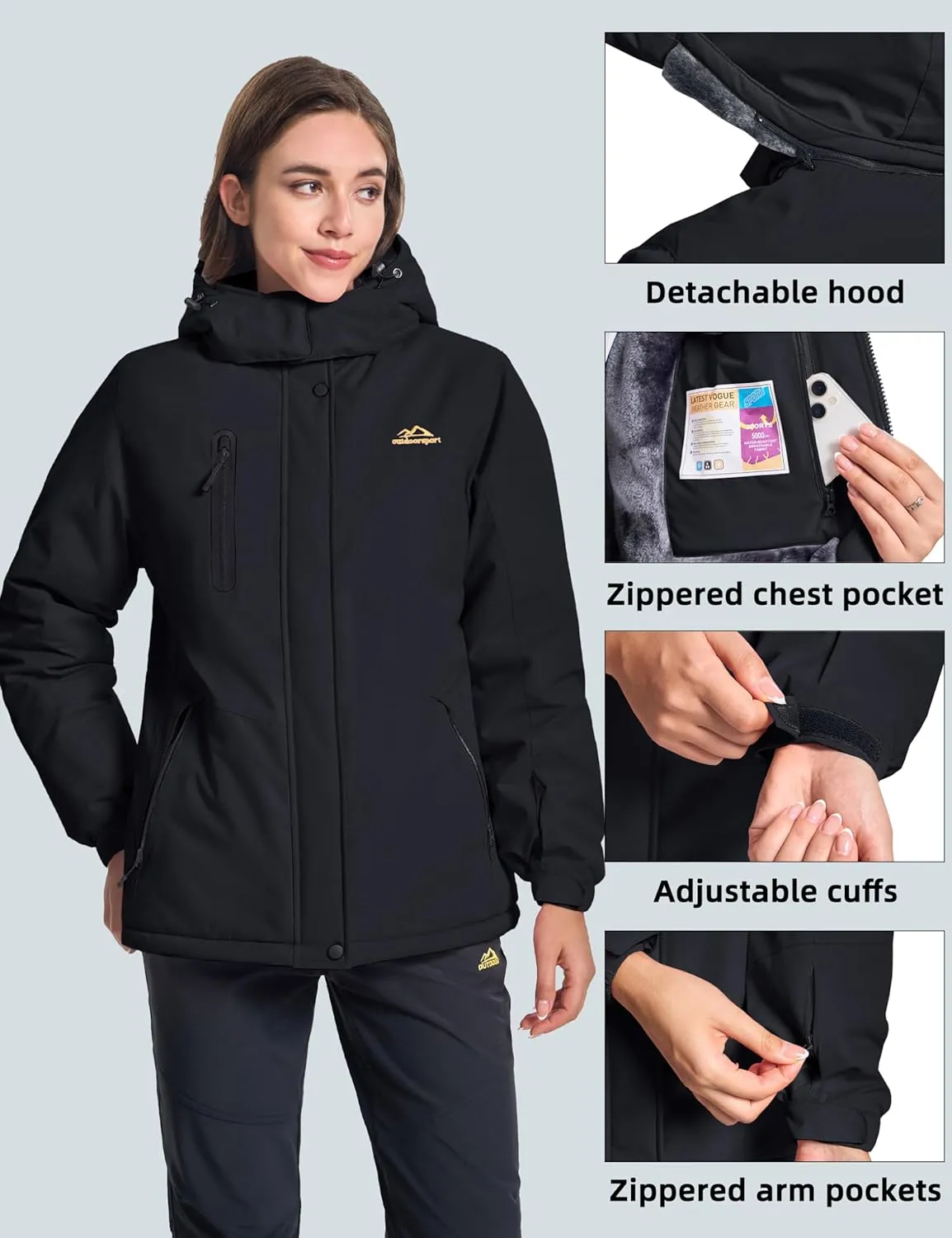 MAGCOMSEN Women's Winter Coats Waterproof Insulated Snow Ski Jacket Hood Fleece Lined Warm Mountain Snowboarding Windbreaker
