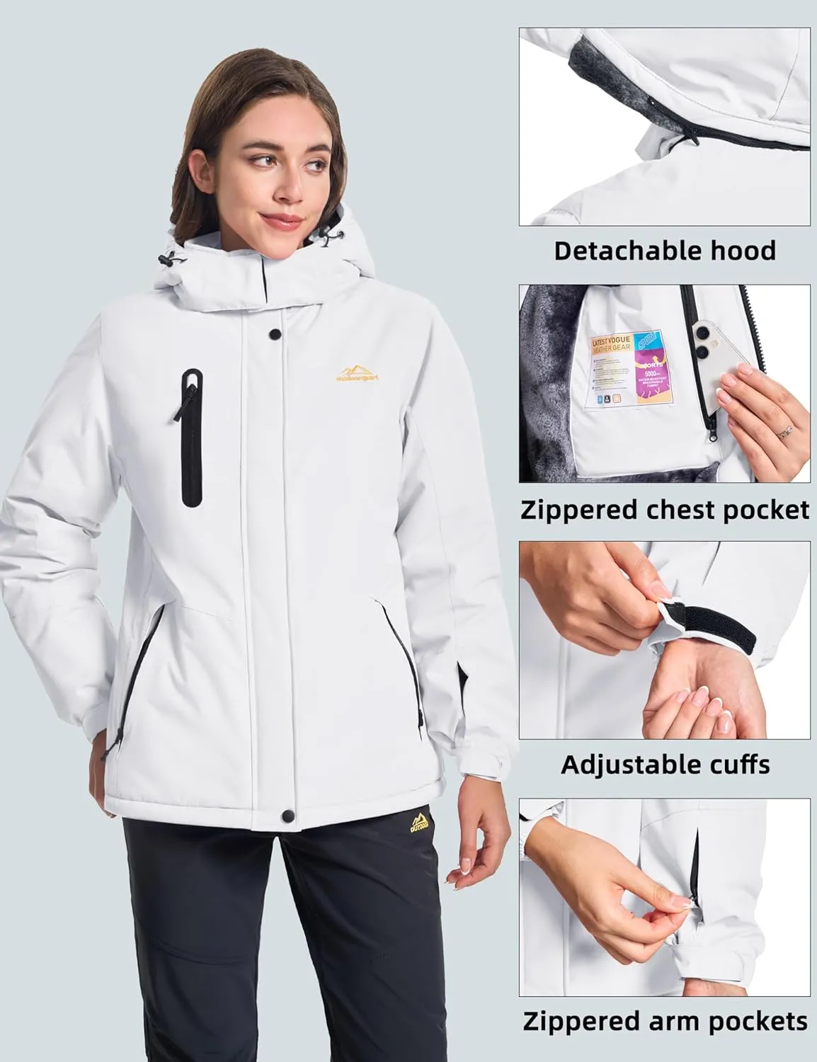 MAGCOMSEN Women's Winter Coats Waterproof Insulated Snow Ski Jacket Hood Fleece Lined Warm Mountain Snowboarding Windbreaker