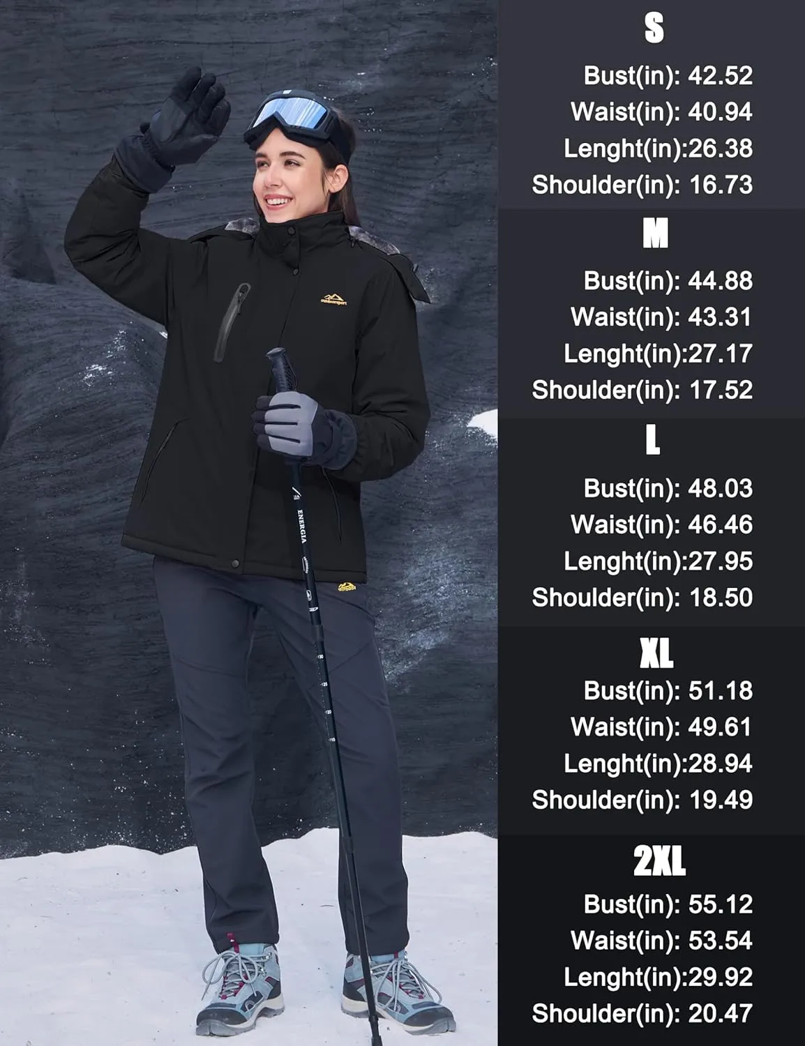 MAGCOMSEN Women's Winter Coats Waterproof Insulated Snow Ski Jacket Hood Fleece Lined Warm Mountain Snowboarding Windbreaker