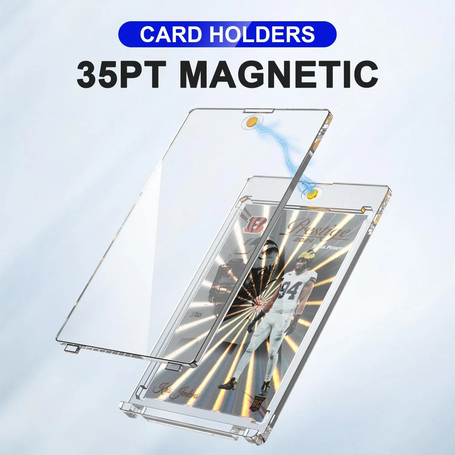 Magnetic Card Holder 35pt One Touch for Trading Cards Holder Card Protectors Hard Plastic Magnetic Card Case for Sports Card Baseball Card and Game Card Holder Display Case (100 Pack)