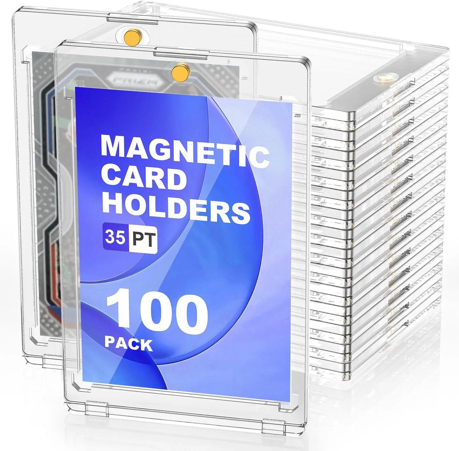 Magnetic Card Holder 35pt One Touch for Trading Cards Holder Card Protectors Hard Plastic Magnetic Card Case for Sports Card Baseball Card and Game Card Holder Display Case (100 Pack)