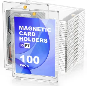 Magnetic Card Holder 35pt One Touch for Trading Cards Holder Card Protectors Hard Plastic Magnetic Card Case for Sports Card Baseball Card and Game Card Holder Display Case (100 Pack)