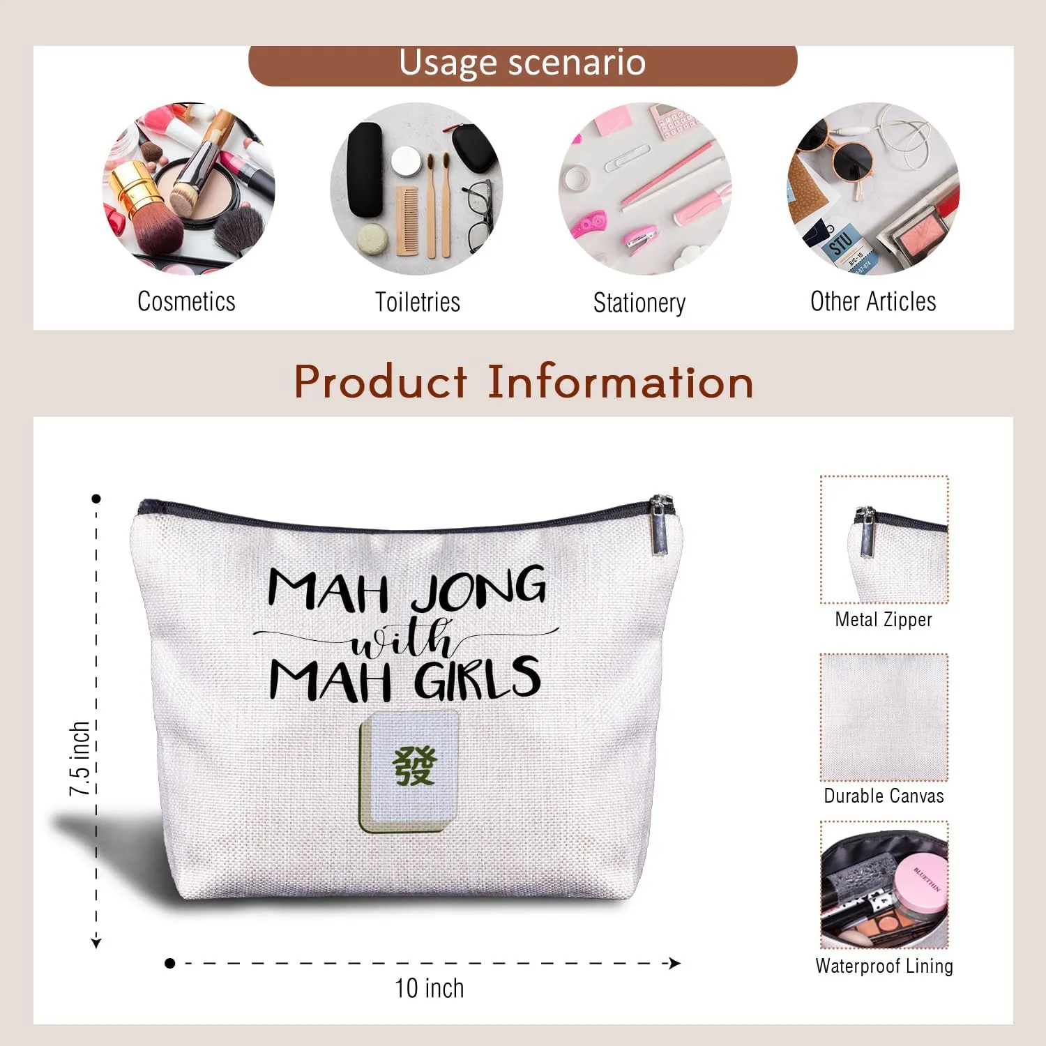 Mahjong Gifts for Women - Funny Mahjong Makeup Bag with Mah Girls Cosmetic and Toiletry Bag Accessories