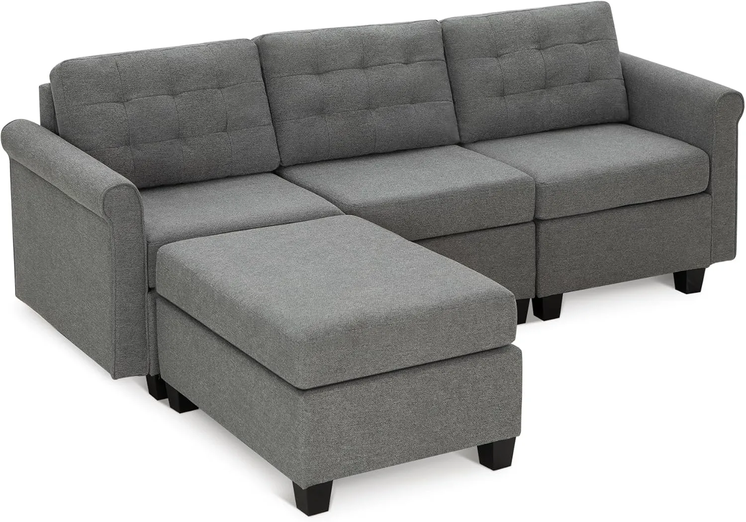 MAISON ARTS Modular Sofa Sectional Convertible 3 Seater L Shaped Couch with 1 Movable Ottomans & Washable Linen Fabric, Comfy Sleeper Sofa Bed for Small Spaces, Living Room, Office, Dark Gray