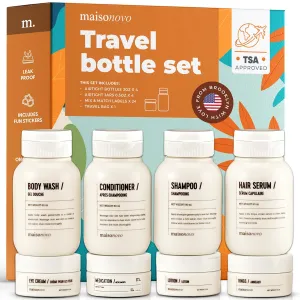 MAISONOVO Travel Bottles for Toiletries, TSA Approved, Leak Proof Refillable, Travel Size Containers and Bottles with Water Proof Toiletry Bag