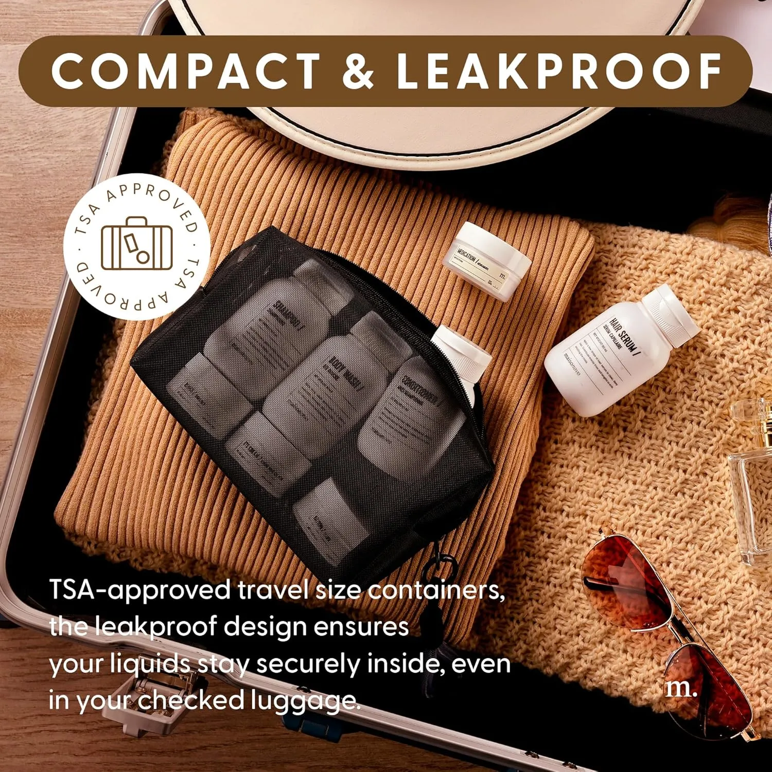MAISONOVO Travel Bottles for Toiletries, TSA Approved, Leak Proof Refillable, Travel Size Containers and Bottles with Water Proof Toiletry Bag