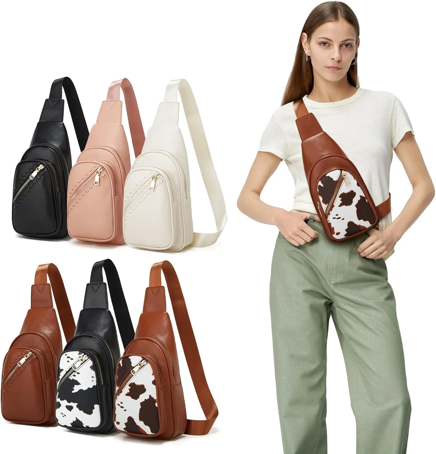 Makes Small Sling Bag for Women, Vegan Leather Fanny Pack Crossbody Bags for Women, Chest Bag With Wide Strap