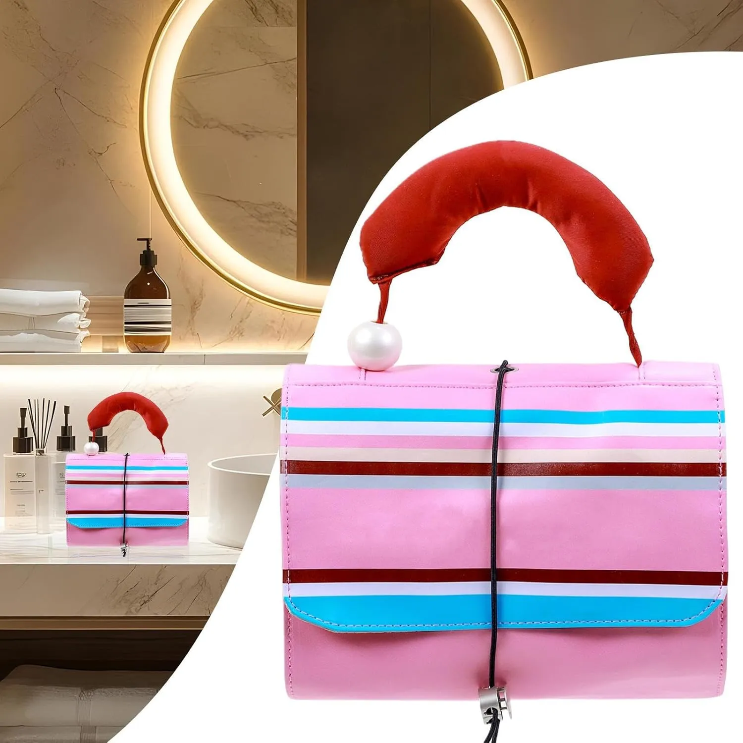 Makeup Bag - Foldable Travel Toiletry Bag for Women - Large Capacity Waterproof Cosmetic Organizer Roll-Up Make up Pouch for Women, Bathroom & Shower, Pink Folding Bag, Refer to description, Unisex