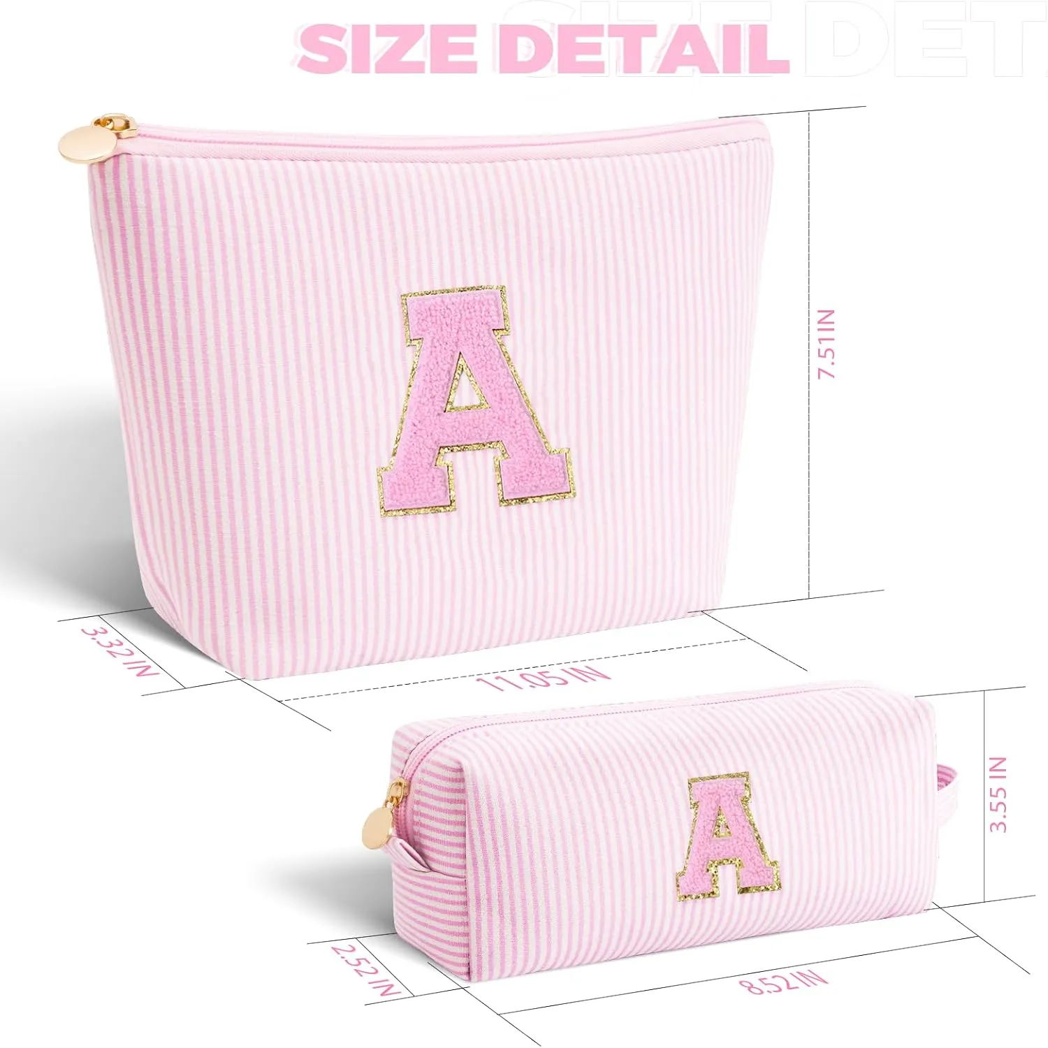 Makeup Bag Set Initials Cosmetic Bag,Birthday Gifts for 10 11 12 13 14 15 16 17 18 Years Old Girl Girlfriend Teen Girls Gift Trendy Stuff Personalized Toiletry Bag Travel - Pink,A