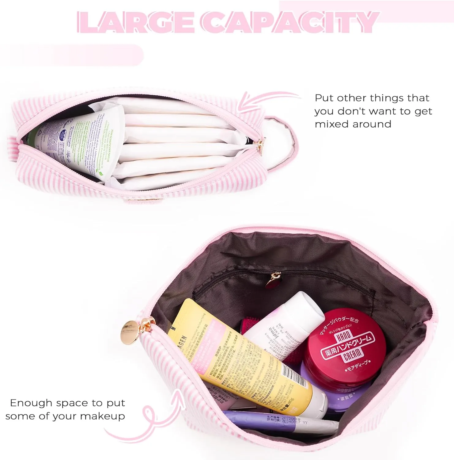 Makeup Bag Set Initials Cosmetic Bag,Birthday Gifts for 10 11 12 13 14 15 16 17 18 Years Old Girl Girlfriend Teen Girls Gift Trendy Stuff Personalized Toiletry Bag Travel - Pink,A