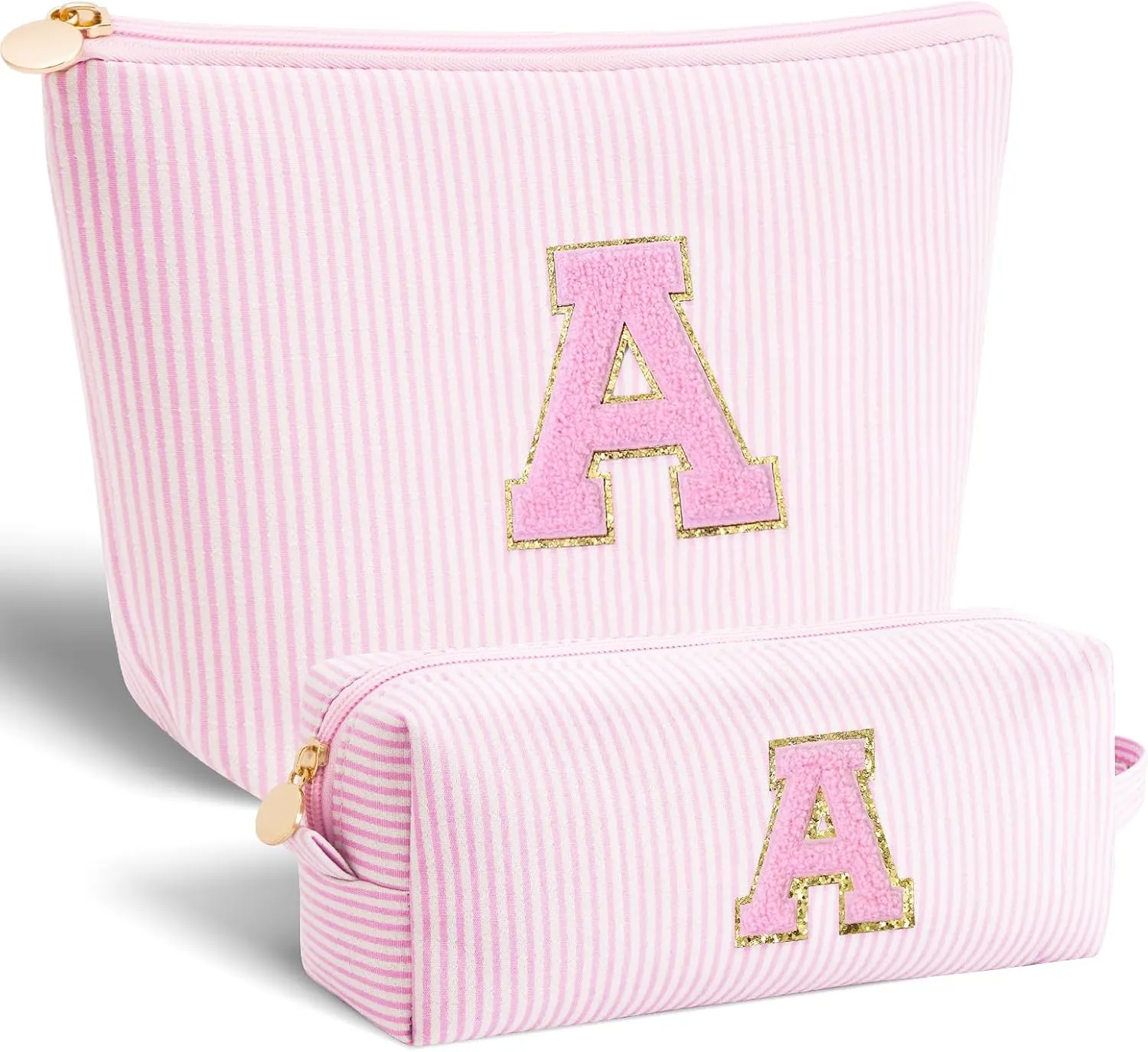 Makeup Bag Set Initials Cosmetic Bag,Birthday Gifts for 10 11 12 13 14 15 16 17 18 Years Old Girl Girlfriend Teen Girls Gift Trendy Stuff Personalized Toiletry Bag Travel - Pink,A