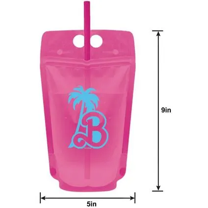 Malibu Barbie Plastic Drink Pouches, 16.9oz, | 8 ct