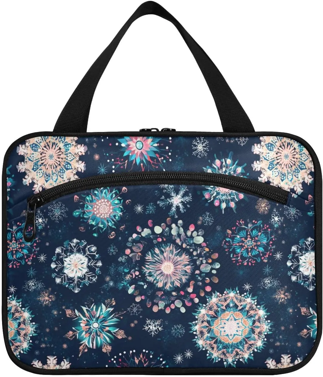 Mandala Black Boho hanging medicine bag for traveling with hook, designer foldable travel bag toiletry for mom hotel bolso de maquillaje para mujer