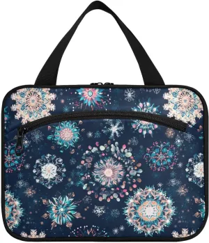 Mandala Black Boho hanging medicine bag for traveling with hook, designer foldable travel bag toiletry for mom hotel bolso de maquillaje para mujer