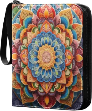 Mandala Pattern Colorful Card Binder 4-Pocket, 400 Pockets Trading Cards Holder Games Card Albums Storage Organizer Case for Football, Baseball Cards