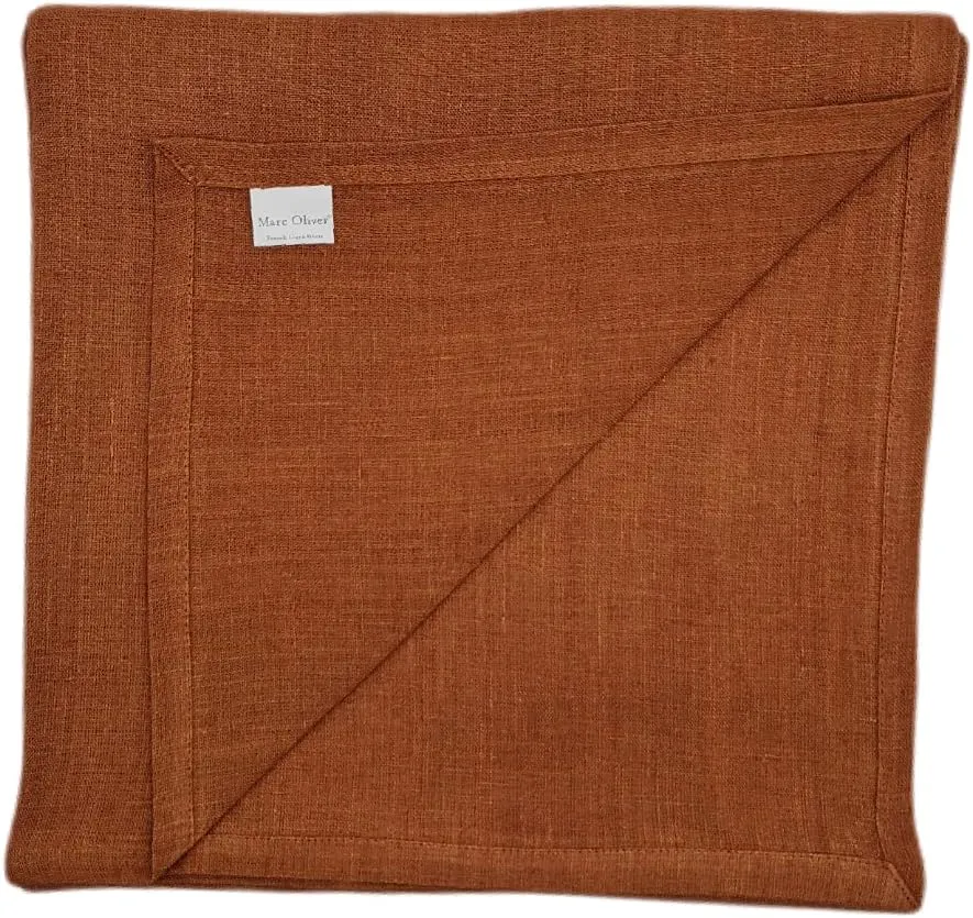 Marc Oliver Linen Swaddle Blanket Pumpkin, Large 43in x 43in 100% French Flax Linen,Fully Handsewn Hem with Mitered Corners Soft Washed, Machine Washable.