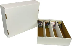Max Protection (25 4 Row Trading Card Storage Box - Durable Cardboard Box for Sports, Card Collection - 200 lb. Test Strength, Full Lid Design. Made in the USA