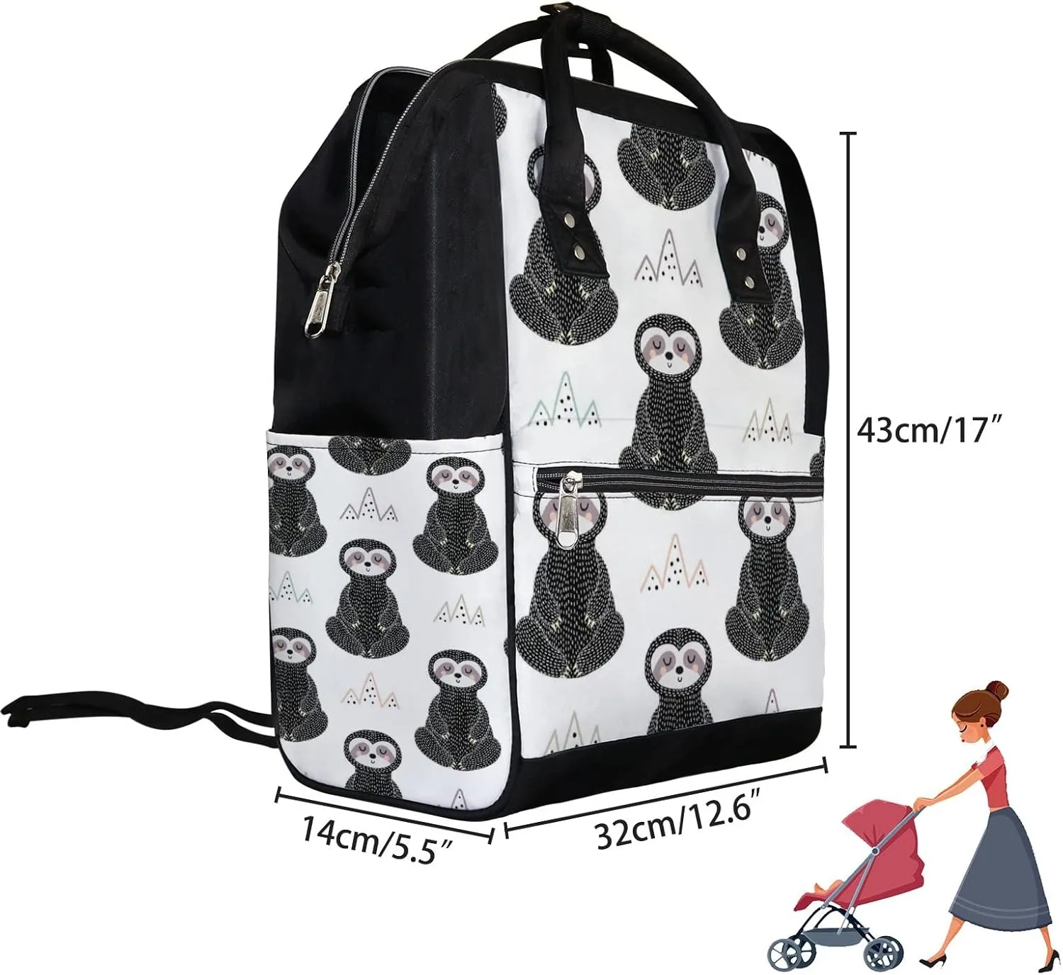 Meditating Sloth Sleepy Diaper Bag Backpack Waterproof Backpack Baby Nappy Changing Bag for Travel Large Capacity Durable and Stylish for Woman