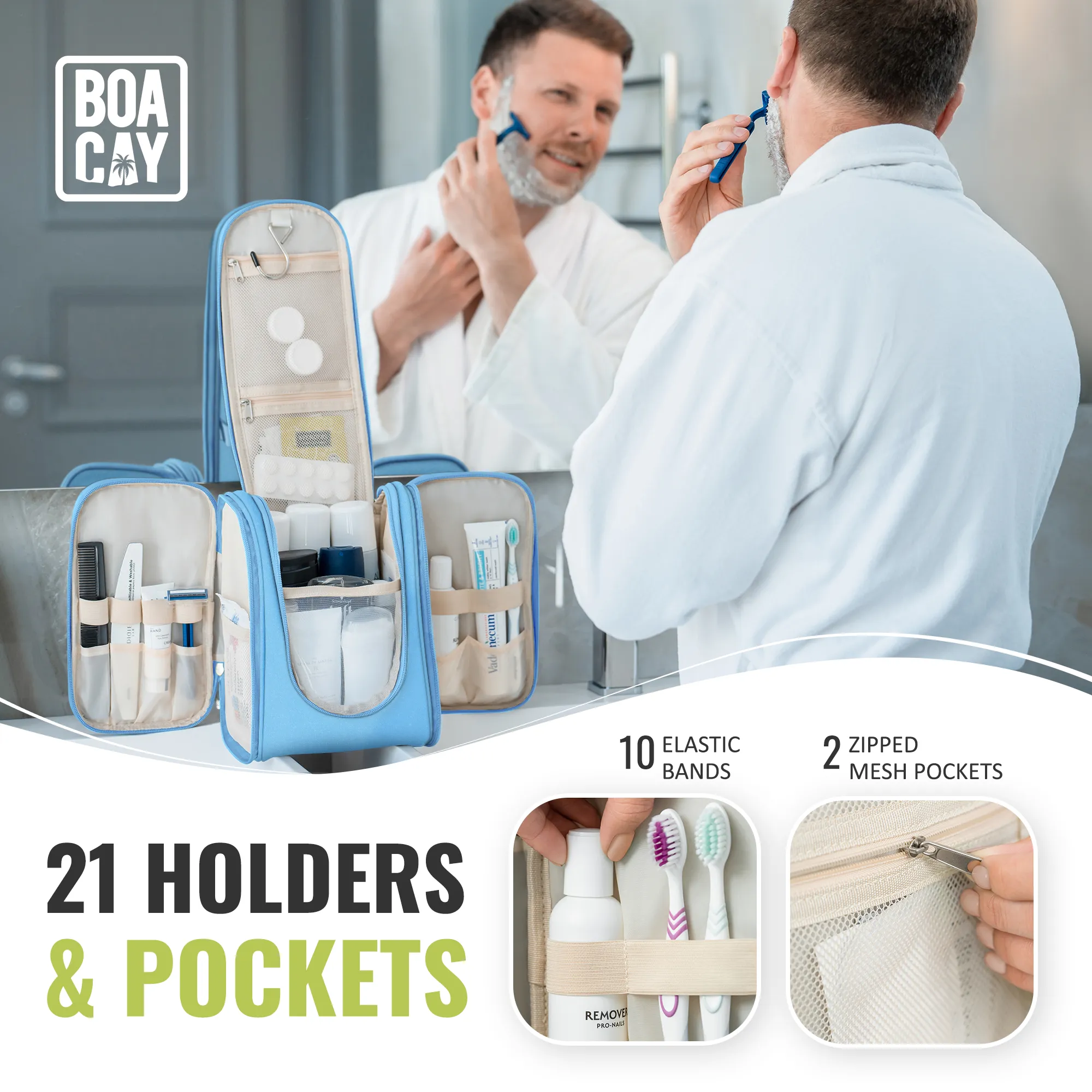 Medium Collapsible Hanging Toiletry Bag - Baby Blue