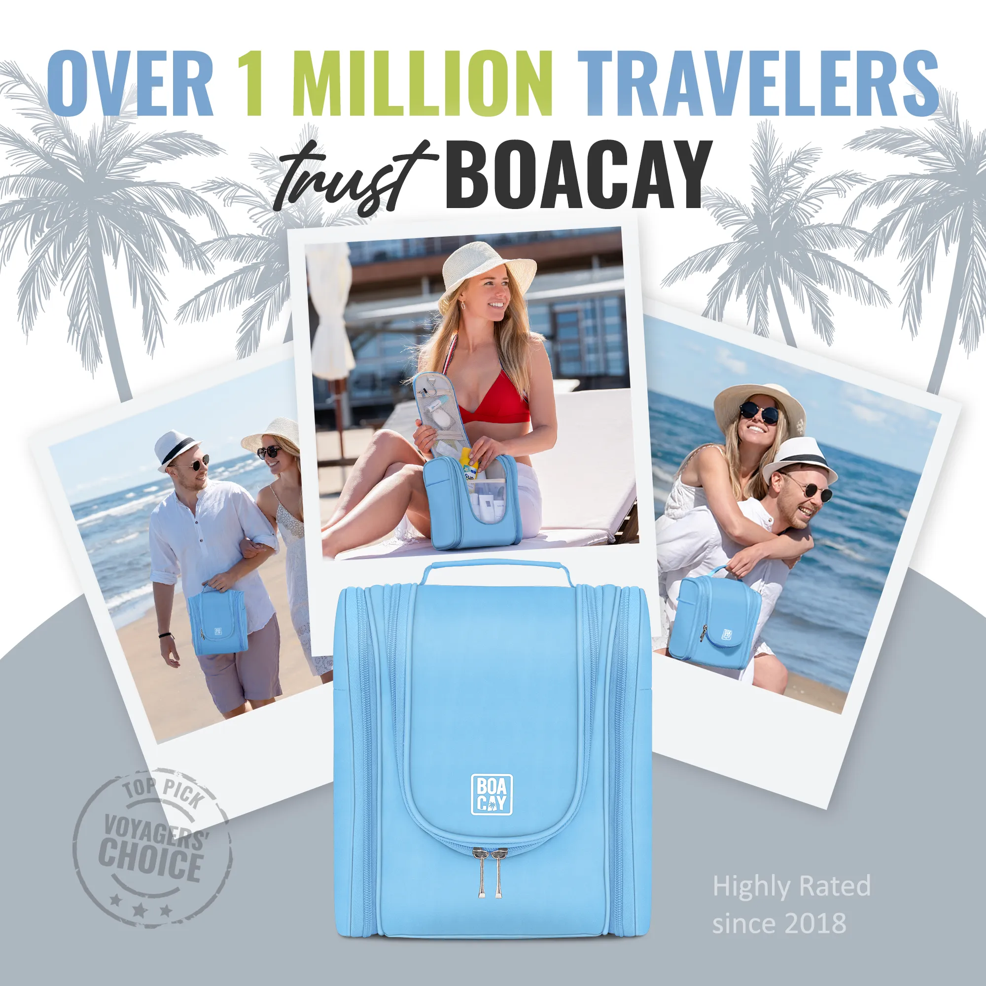 Medium Collapsible Hanging Toiletry Bag - Baby Blue