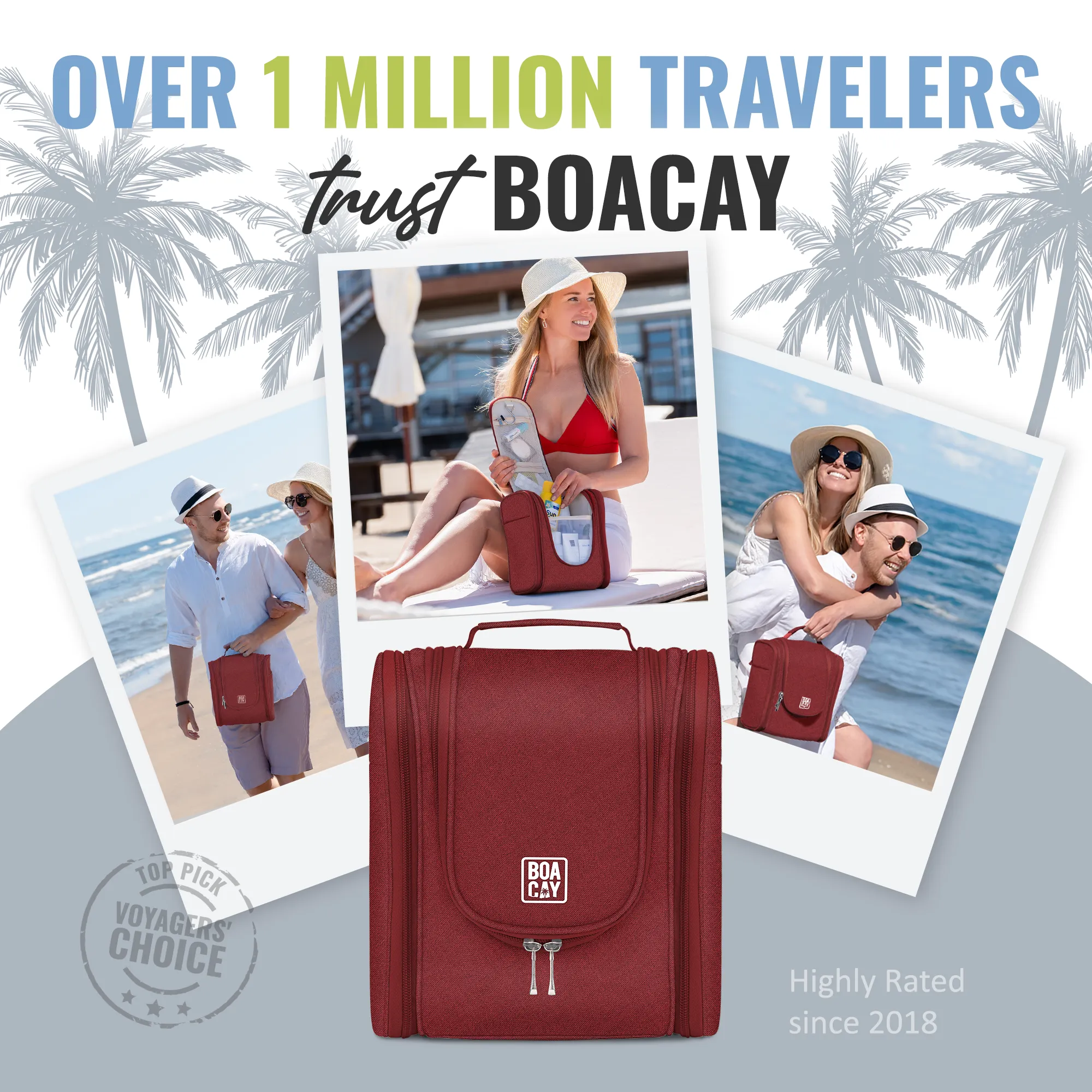 Medium Collapsible Hanging Toiletry Bag - Wine Red