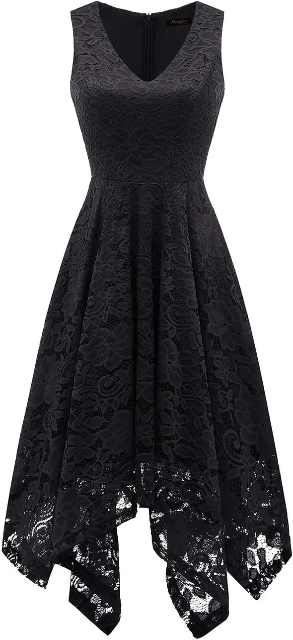 Meetjen Women's Lace Cocktail Party Dress 2025 Handkerchief Hem Bridesmaid Prom Formal Dresses for Wedding Guest
