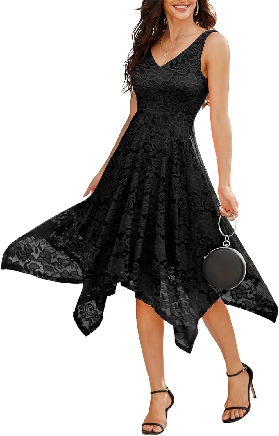 Meetjen Women's Lace Cocktail Party Dress 2025 Handkerchief Hem Bridesmaid Prom Formal Dresses for Wedding Guest