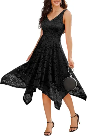 Meetjen Women's Lace Cocktail Party Dress 2025 Handkerchief Hem Bridesmaid Prom Formal Dresses for Wedding Guest