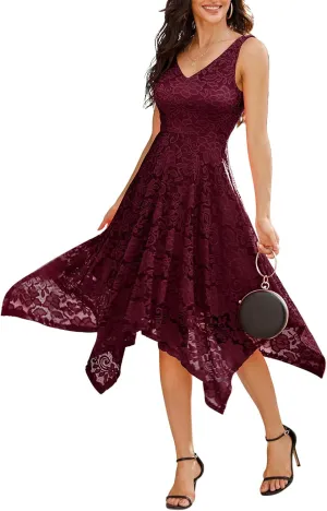 Meetjen Women's Lace Cocktail Party Dress 2025 Handkerchief Hem Bridesmaid Prom Formal Dresses for Wedding Guest