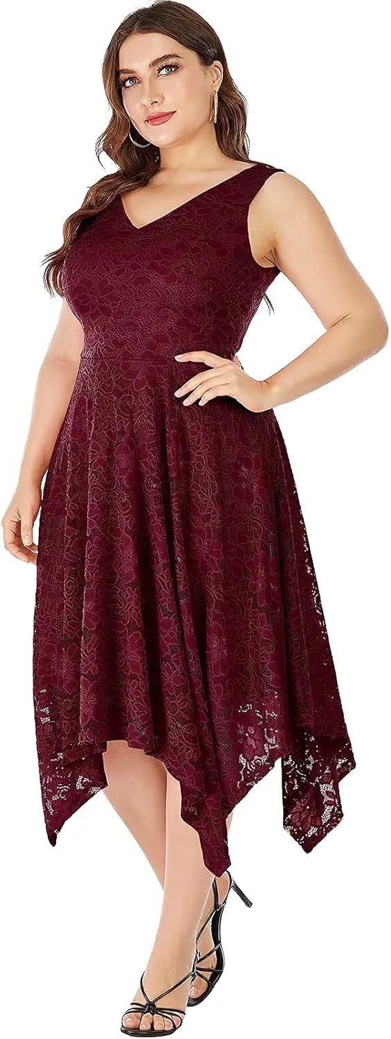 Meetjen Women's Lace Cocktail Party Dress 2025 Handkerchief Hem Bridesmaid Prom Formal Dresses for Wedding Guest