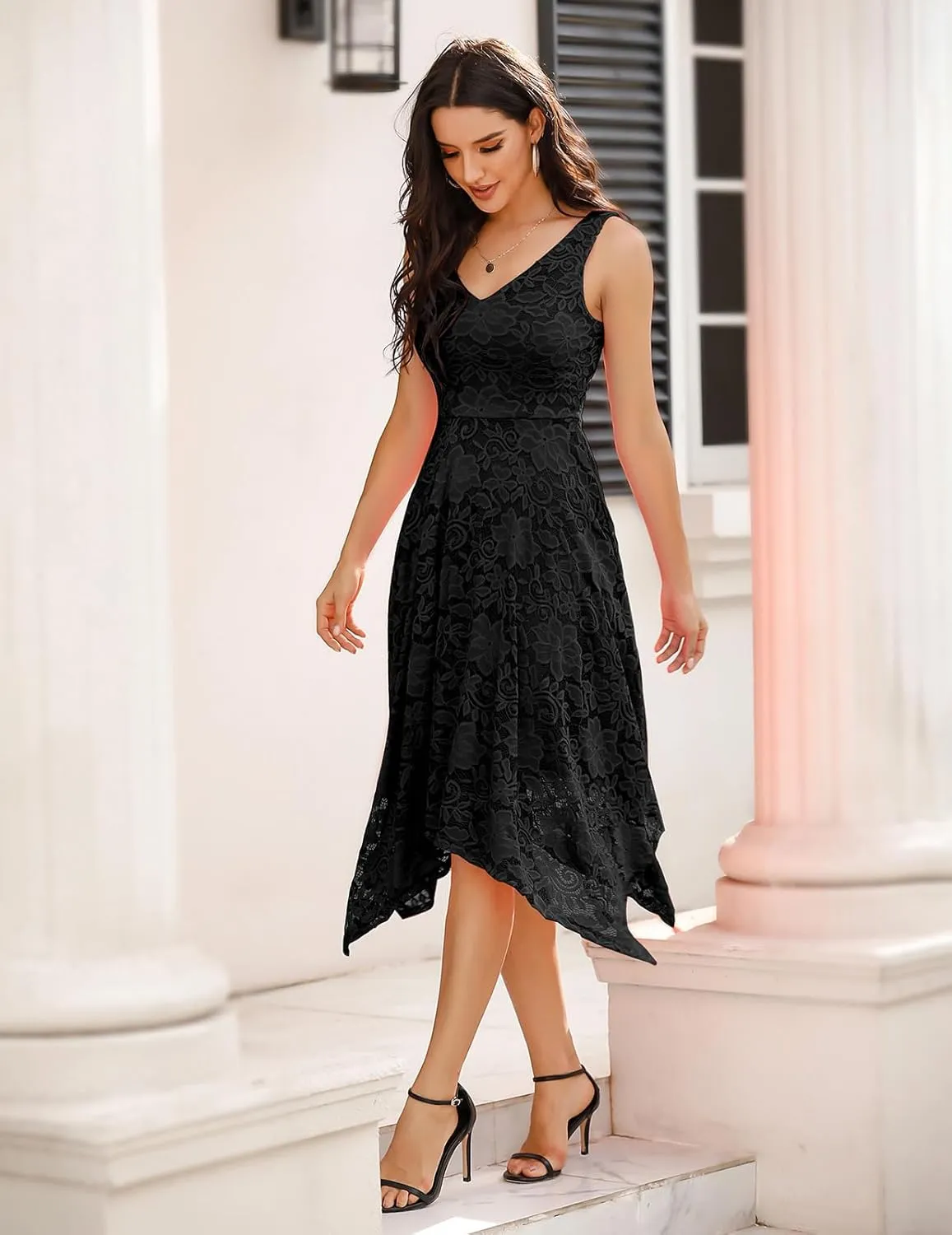 Meetjen Women's Lace Cocktail Party Dress 2025 Handkerchief Hem Bridesmaid Prom Formal Dresses for Wedding Guest