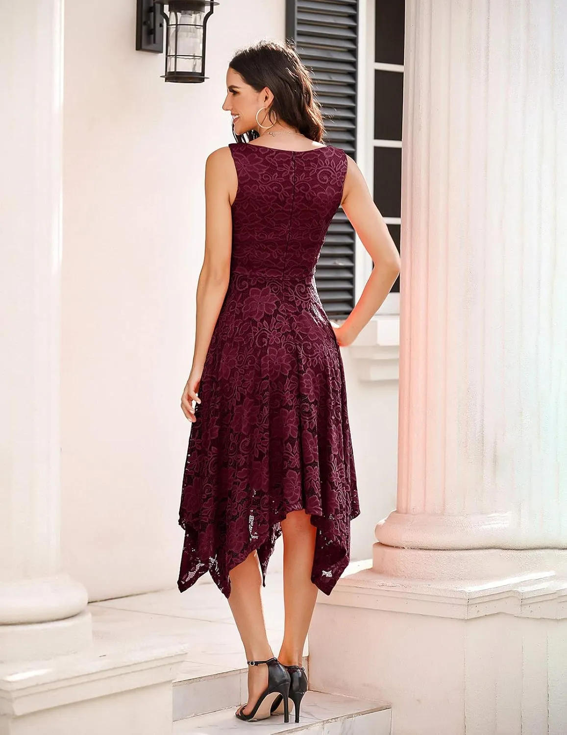 Meetjen Women's Lace Cocktail Party Dress 2025 Handkerchief Hem Bridesmaid Prom Formal Dresses for Wedding Guest