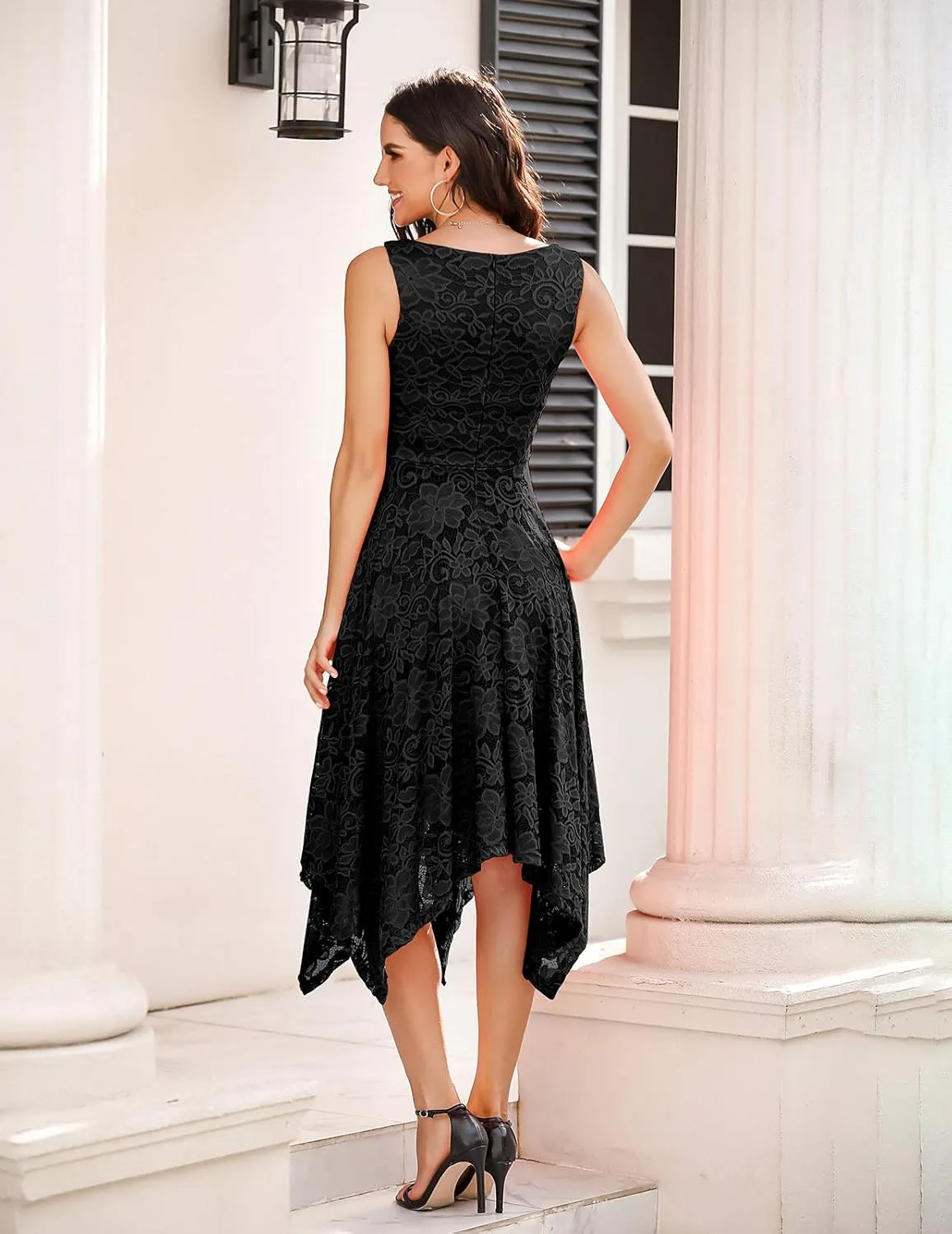 Meetjen Women's Lace Cocktail Party Dress 2025 Handkerchief Hem Bridesmaid Prom Formal Dresses for Wedding Guest
