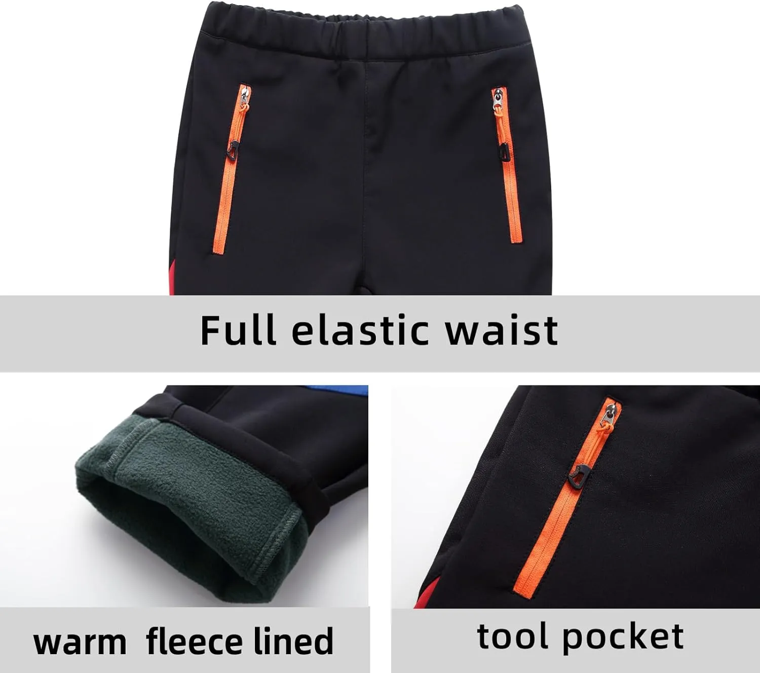 MEILONGER Boys Girls Softshell Hiking Pants Fleece Lined Skiing Snow Pants Kids Outdoor Trousers