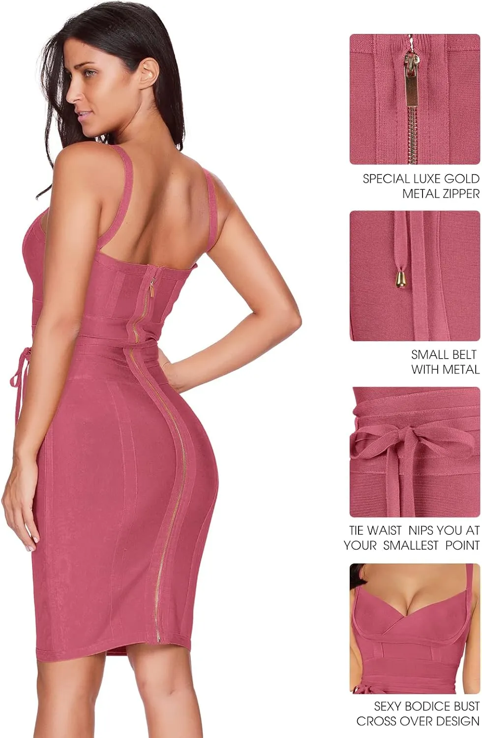 meilun Womens Rayon Belt Detail Bandage Bodycon Party Dress