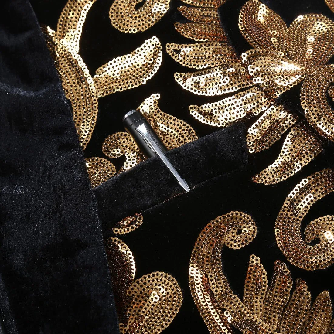 Men Fashion Velvet Sequins Floral Pattern Suit Jacket Blazer