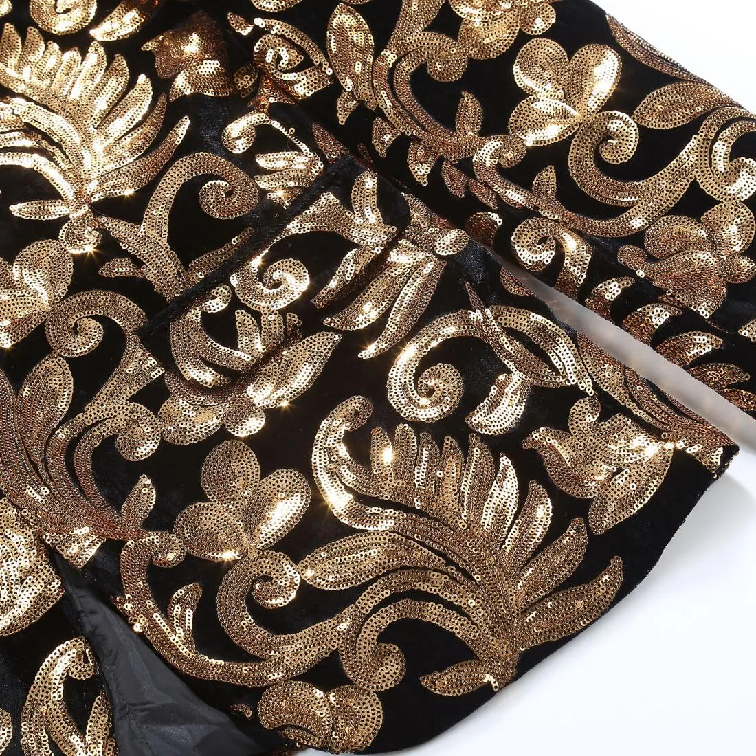 Men Fashion Velvet Sequins Floral Pattern Suit Jacket Blazer