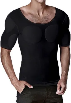 Men Faux Muscles T-Shirt Shaper Enhancers Padded Chest Underwear Removable Pads Vest