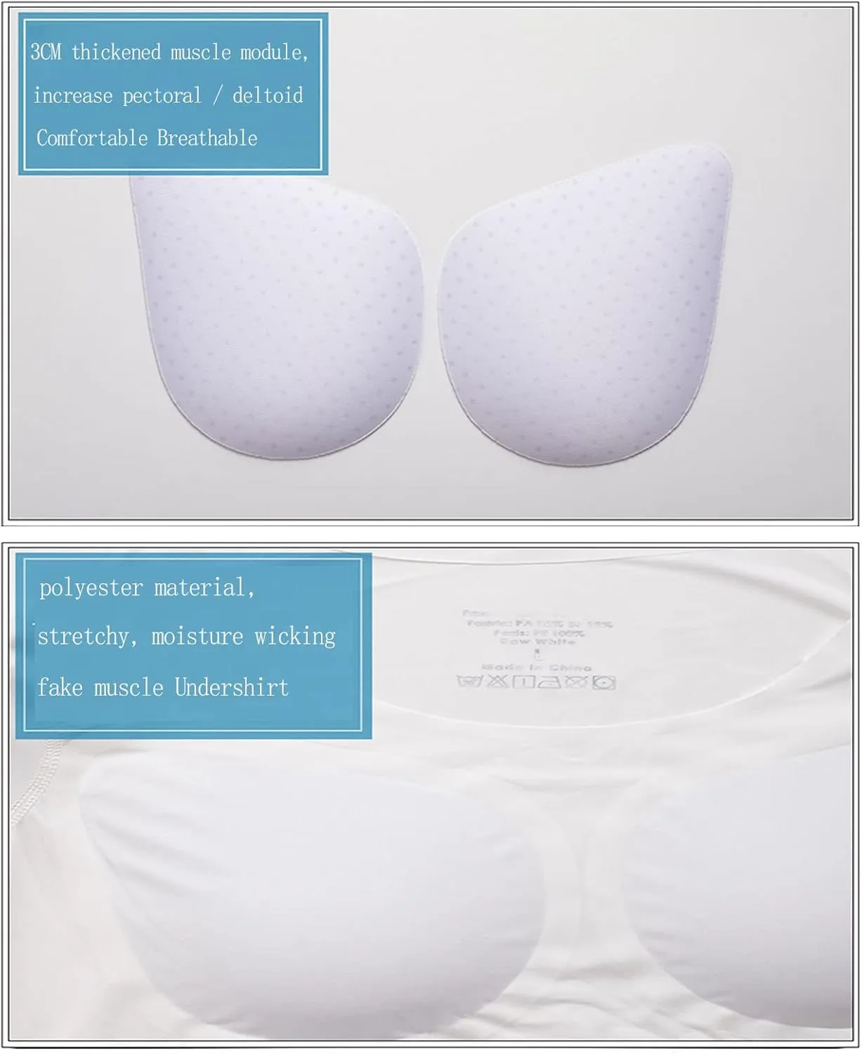 Men Faux Muscles T-Shirt Shaper Enhancers Padded Chest Underwear Removable Pads Vest