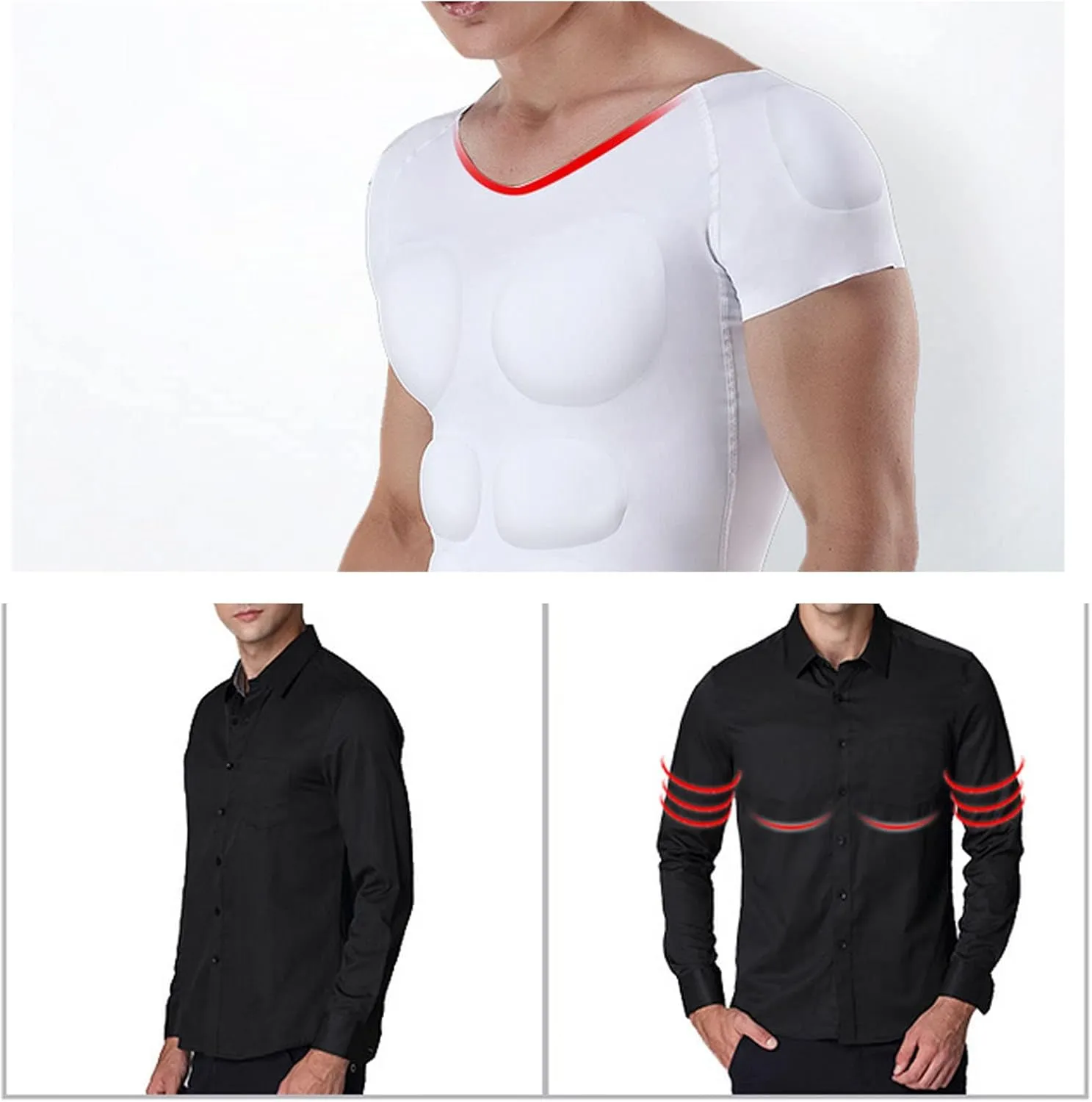 Men Faux Muscles T-Shirt Shaper Enhancers Padded Chest Underwear Removable Pads Vest