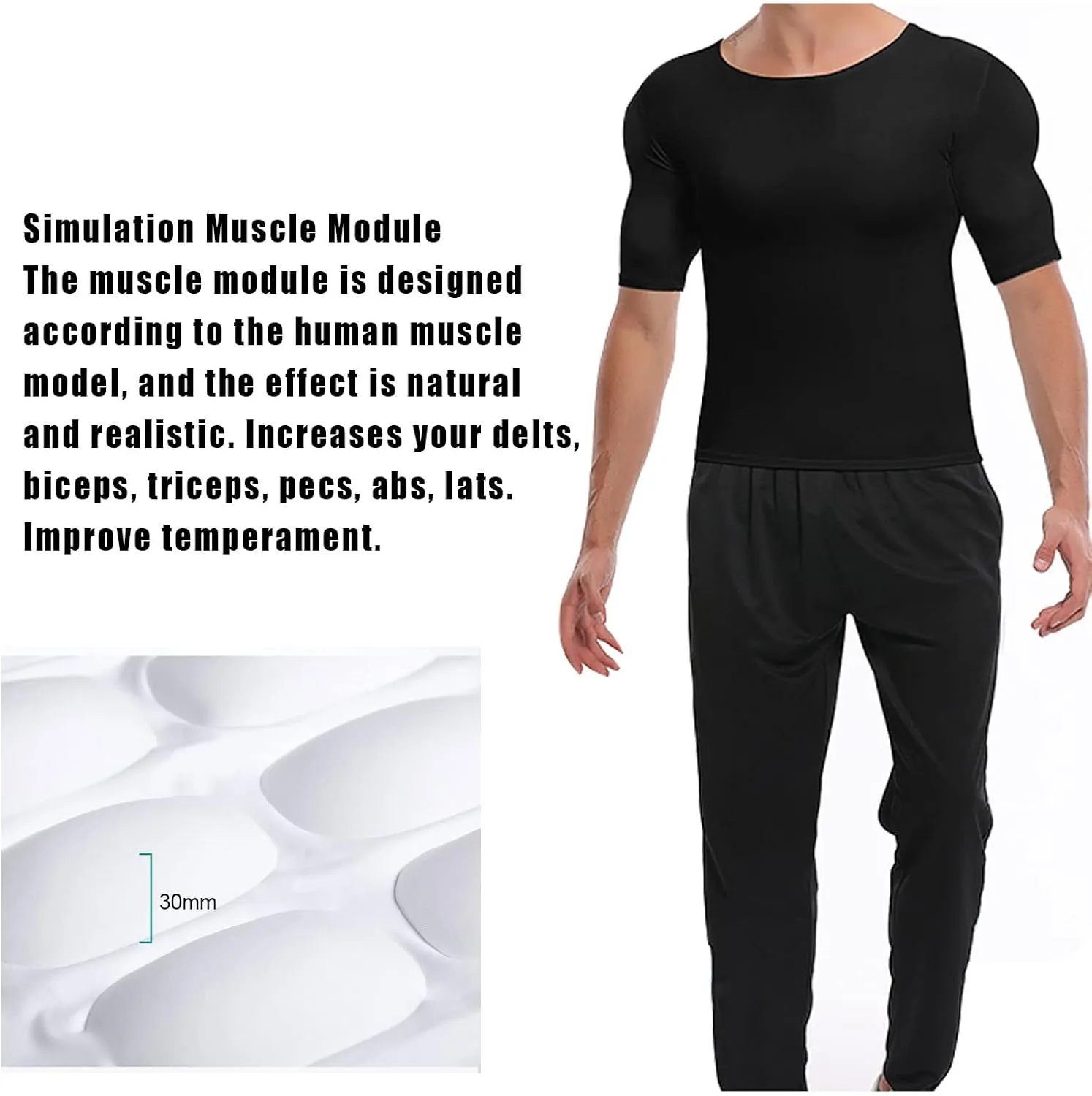 Men Faux Muscles T-Shirt Shaper Enhancers Padded Chest Underwear Removable Pads Vest