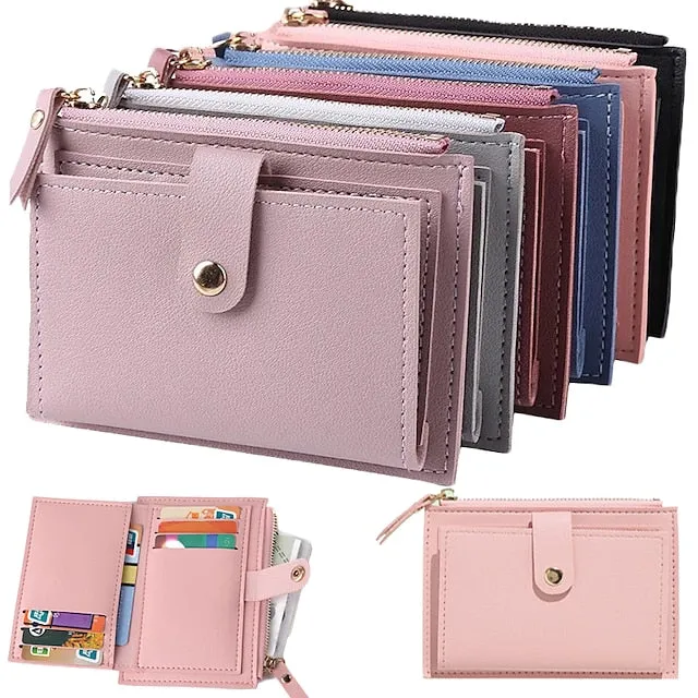 Men Women Fashion Solid Color Credit Card ID Card Multi-slot Card Holder Casual PU Leather Mini Coin Purse Wallet Case Pocket