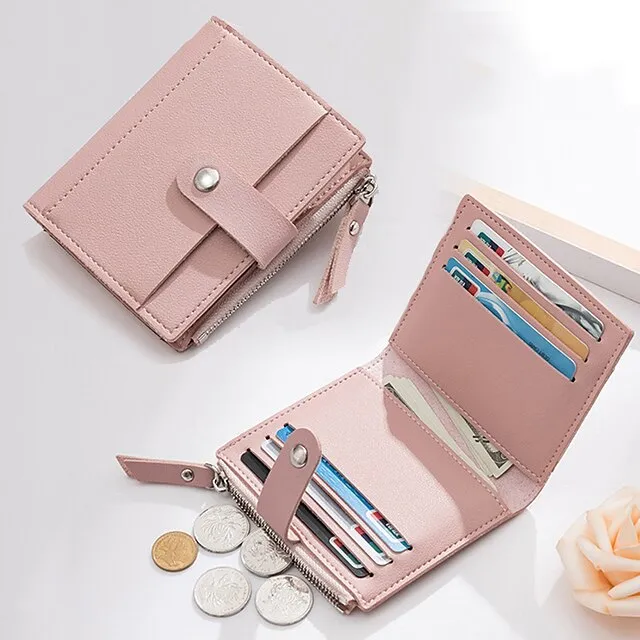 Men Women Fashion Solid Color Credit Card ID Card Multi-slot Card Holder Casual PU Leather Mini Coin Purse Wallet Case Pocket