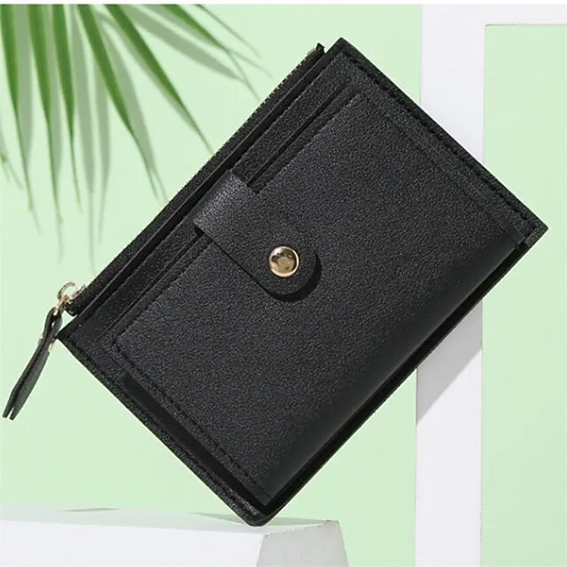 Men Women Fashion Solid Color Credit Card ID Card Multi-slot Card Holder Casual PU Leather Mini Coin Purse Wallet Case Pocket
