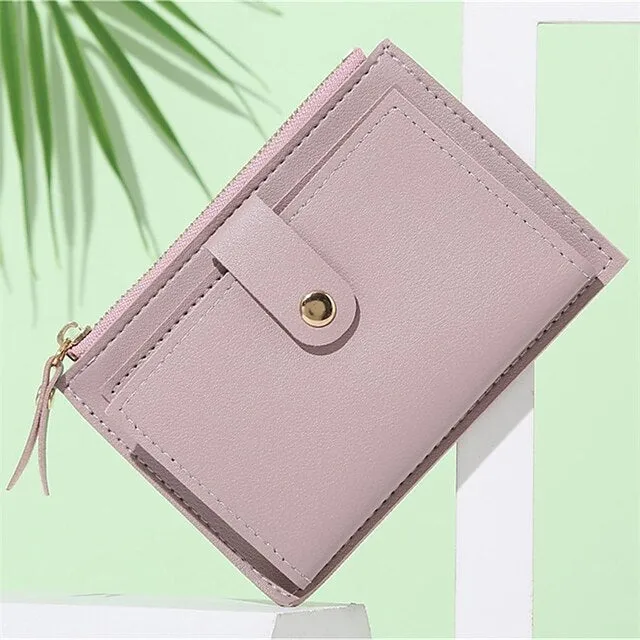 Men Women Fashion Solid Color Credit Card ID Card Multi-slot Card Holder Casual PU Leather Mini Coin Purse Wallet Case Pocket