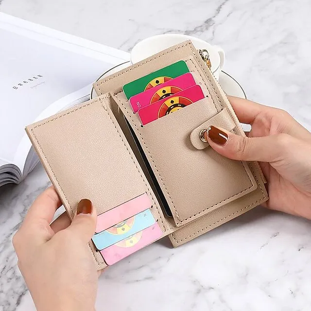 Men Women Fashion Solid Color Credit Card ID Card Multi-slot Card Holder Casual PU Leather Mini Coin Purse Wallet Case Pocket