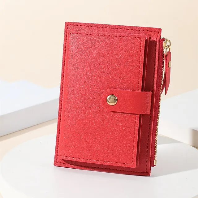 Men Women Fashion Solid Color Credit Card ID Card Multi-slot Card Holder Casual PU Leather Mini Coin Purse Wallet Case Pocket